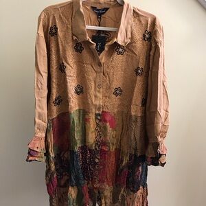 YOUNG THREADS NWT Dress Camel Floral Embroidered Size 3X